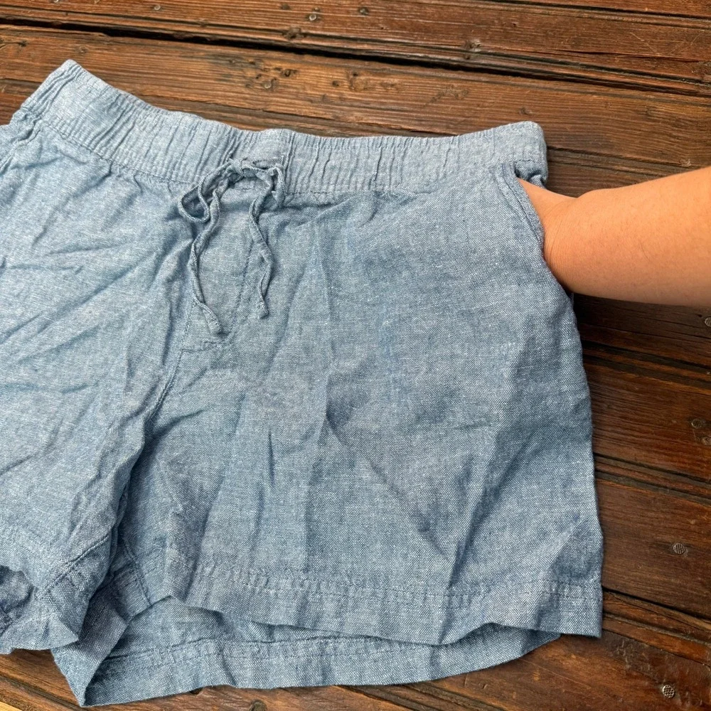 Gap Womens Light Blue Linen Blend Drawstring Elastic Waist Shorts Size L